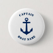 Nautical Classic Anchor Captain Boat Name Navy Ronde Button 5,7 Cm (Voorkant)