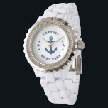 Nautical Classic Anchor Kapitein Boat of Name Navy Horloge<br><div class="desc">Een Nautical Classic Ship Anchor met Captain Rank of andere titel en Jouw naam of Bootnaam op een stijlvol polshorloge. Deze gepersonaliseerde Pocket Watch zal niet alleen tijd kosten,  maar is ook een leuk gespreksonderwerp. Perfect voor Vaderdag,  maar ook een geweldig cadeau voor elke gelegenheid.</div>