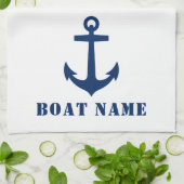 Nautical Classic Anchor Uw Bootnaam Blauwe Streep Theedoek (Gevouwen)