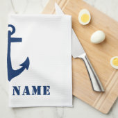 Nautical Classic Anchor Uw Bootnaam Blauwe Streep Theedoek (Quarter Fold)