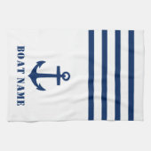 Nautical Classic Anchor Uw Bootnaam Blauwe Streep Theedoek (Horizontaal)