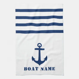 Nautical Classic Anchor Uw Bootnaam Blauwe Streep Theedoek