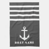 Nautical Classic Anchor Uw Bootnaam Grijs Wit Theedoek (Verticaal)