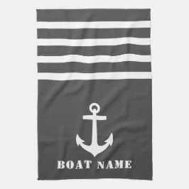 Nautical Classic Anchor Uw Bootnaam Grijs Wit Theedoek