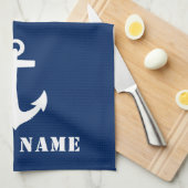 Nautical Classic Anchor Uw Bootnaam Navy Blue Theedoek (Quarter Fold)