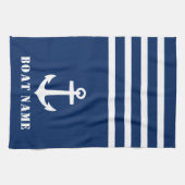 Nautical Classic Anchor Uw Bootnaam Navy Blue Theedoek (Horizontaal)