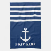 Nautical Classic Anchor Uw Bootnaam Navy Blue Theedoek (Verticaal)