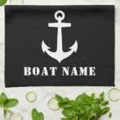 Nautical Classic Anchor Uw Bootnaam Zwart Wit Theedoek (Gevouwen)