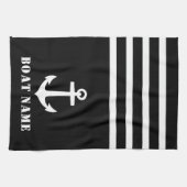Nautical Classic Anchor Uw Bootnaam Zwart Wit Theedoek (Horizontaal)