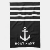 Nautical Classic Anchor Uw Bootnaam Zwart Wit Theedoek (Verticaal)