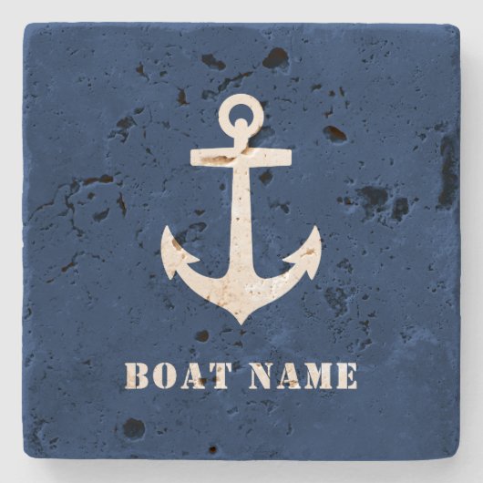Nautical Classic Boat Anchor met uw bootnaam Stenen Onderzetter (Voorkant)