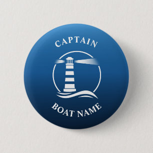 Nautical Classic Light Captain Boat Name Navy Blue Ronde Button 5,7 Cm