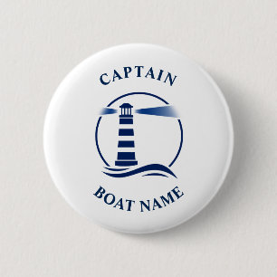 Nautical Classic Light Captain Boat Name Navy Blue Ronde Button 5,7 Cm