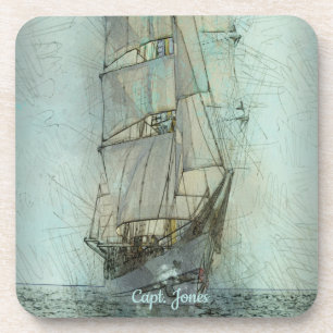 Nautical Classic Ship (blauw) Bier Onderzetter