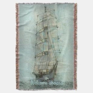Nautical Classic Ship (blauw) Deken