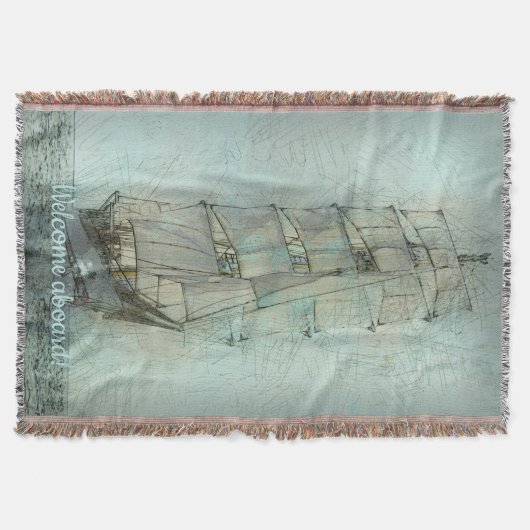 Nautical Classic Ship (blauw) Deken (Voorkant)