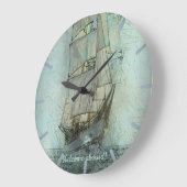 Nautical Classic Ship (blauw) Grote Klok (Hoek)