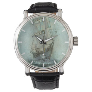 Nautical Classic Ship (blauw) Horloge