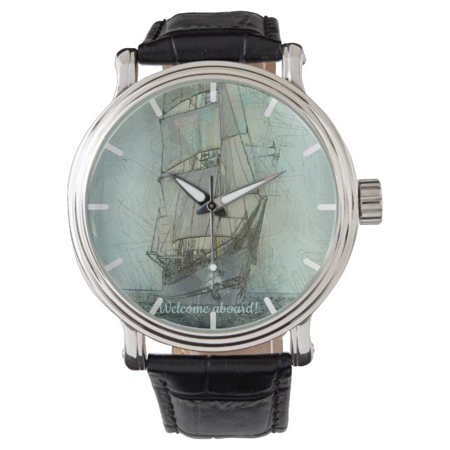 Nautical Classic Ship (blauw) Horloge (Voorkant)