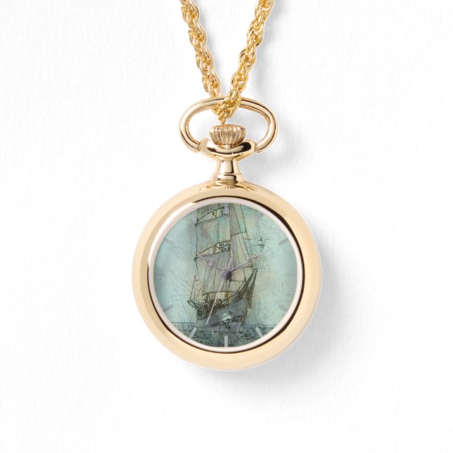 Nautical Classic Ship (blauw) Horloge (Voorkant)