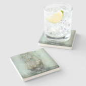 Nautical Classic Ship (blauw) Stenen Onderzetter (Zijkant)