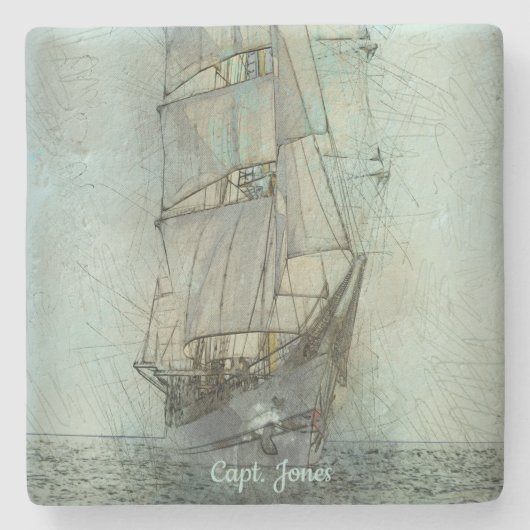 Nautical Classic Ship (blauw) Stenen Onderzetter (Voorkant)