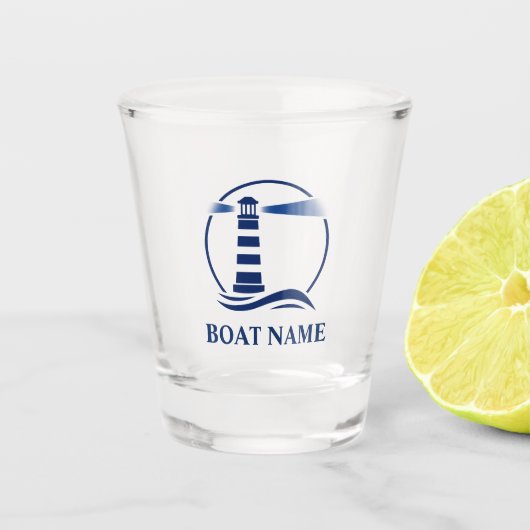 Nautical Classic Vuurtoren met Uw Bootnaam Shot Glas (Voorkant)