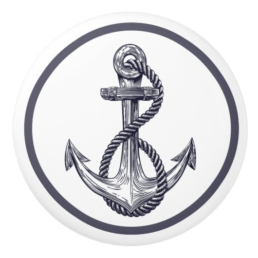 Nautical Coastal Beach House Grey Ship Anchor Keramische Knop (Voorkant)