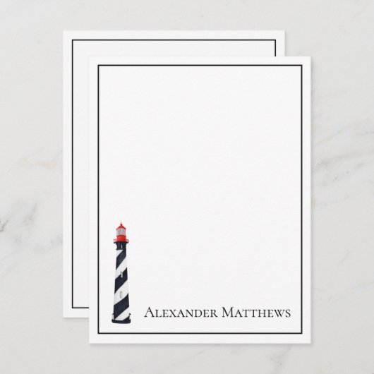 Nautical Coastal Beach Lighthouse gepersonaliseerd Notitiekaartje (Voorkant / Achterkant)