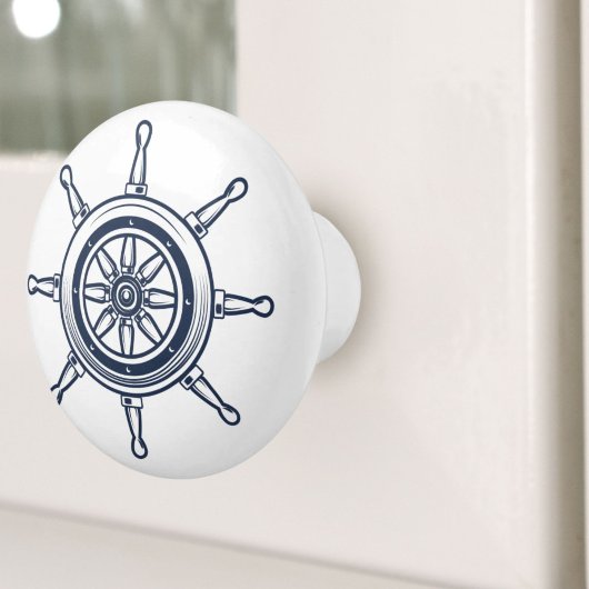Nautical Coastal Blue Beach House Boat Ship Wheel Keramische Knop