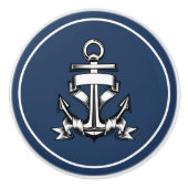 Nautical Coastal Blue Beach House Ship Anker Keramische Knop (Voorkant)