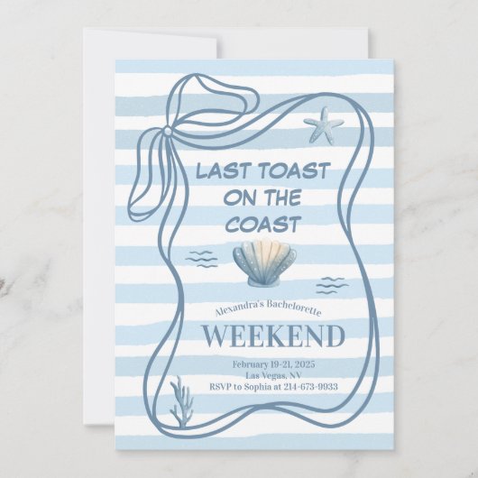 Nautical Coastal Blue Seashell Bachelorette Kaart (Voorkant)