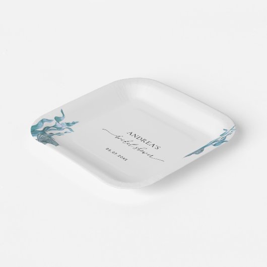 Nautical Coastal Blue Shell Summer Vrijgezellenfee Papieren Bordje (Gebogen)