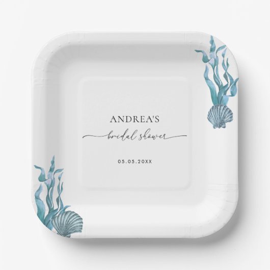 Nautical Coastal Blue Shell Summer Vrijgezellenfee Papieren Bordje (Voorkant)