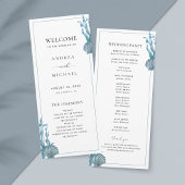 Nautical Coastal Blue Zee Shell Beach Wedding Programmakaart