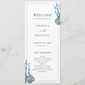 Nautical Coastal Blue Zee Shell Beach Wedding Programmakaart (Voorkant)