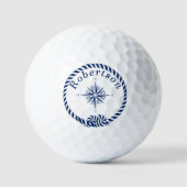 Nautical Coastal compass Name Navy Blue Golf Balls Golfballen (Voorkant)