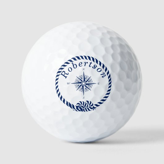 Nautical Coastal compass Name Navy Blue Golf Balls Golfballen (Voorkant)