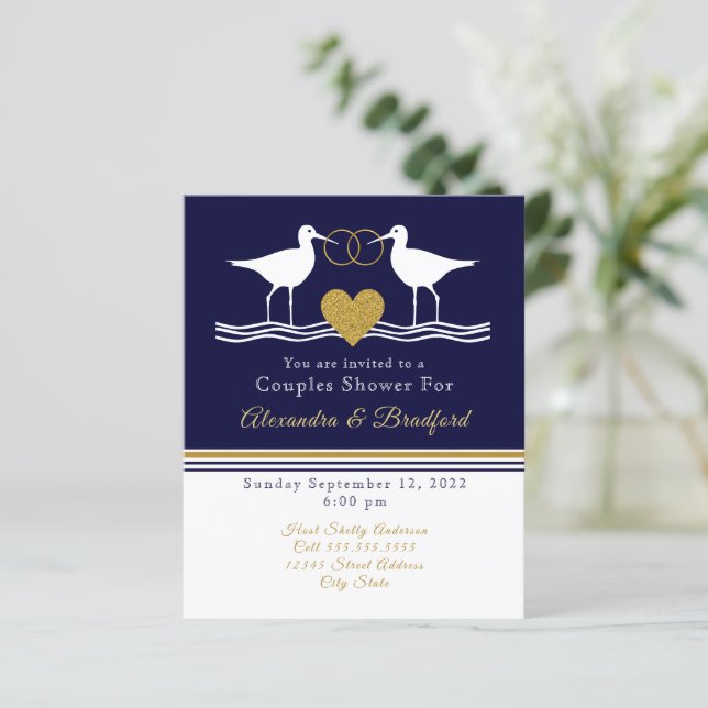 Nautical Coastal Couple Shower Navy Blue Sandpiper (Staand voorkant)