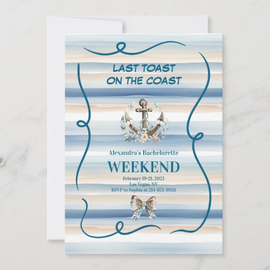 Nautical Coastal Cowgirl Anchor Bachelorette Kaart (Voorkant)