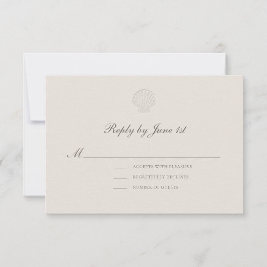 Nautical Coastal Ecru Shell Formeel Huwelijksantwo (Voorkant)
