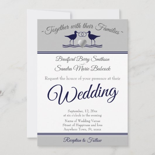 Nautical Coastal Grey White Navy Blue Sandpiper Kaart (Voorkant)