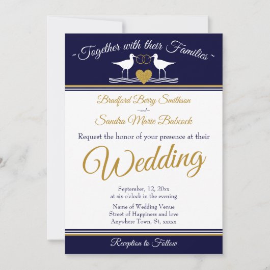 Nautical Coastal Navy Blue Sandpiper Wedding Kaart (Voorkant)