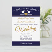 Nautical Coastal Navy Blue Sandpiper Wedding Kaart (Staand voorkant)