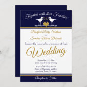 Nautical Coastal Navy Blue Sandpiper Wedding Kaart (Voorkant / Achterkant)