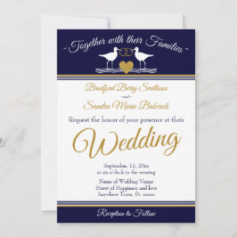 Nautical Coastal Navy Blue Sandpiper Wedding Kaart