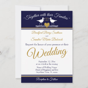 Nautical Coastal Navy Blue Sandpiper Wedding Kaart