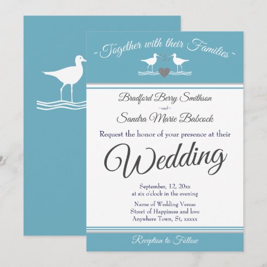 Nautical Coastal Navy Blue Sandpiper Wedding Kaart (Voorkant / Achterkant)