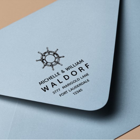 Nautical Coastal Return Address van scheepswiel Zelfinktende Stempel