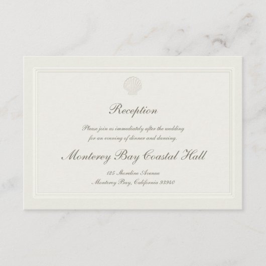 Nautical Coastal Shell Modern Classic Wedding Informatiekaartje (Voorkant)